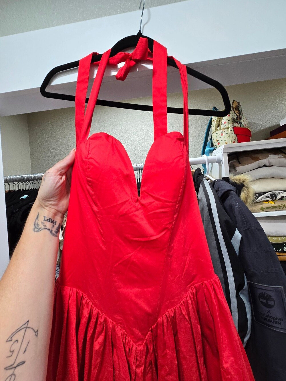 Commense Red Halter Sweetheart-Neck Midi Gown - Picture 5 of 11